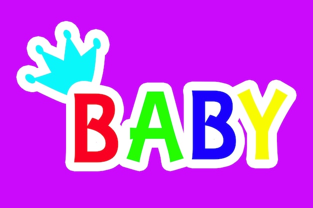 Sticker on a purple background, the word baby multicolored