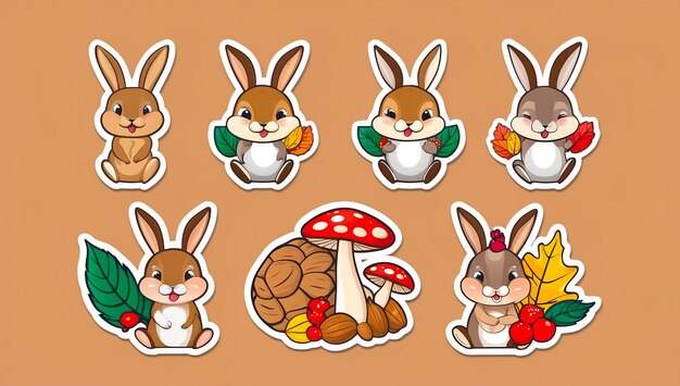 Photo sticker set different cute bunnies