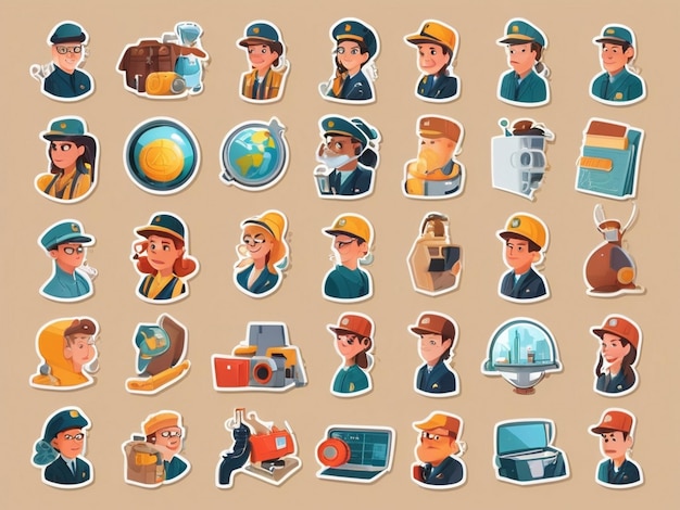 Sticker set of professions characters and objects AI generated