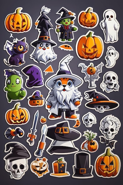 sticker sheet art cartoon icon Halloween white background no background Illustration 4K Vect