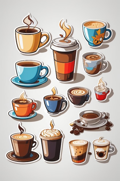 sticker sheet art cartoon icon hot Coffee cup white background no background Illustration 4K