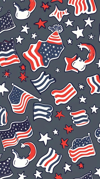 Sticker sheet Fourth of July full color white outline grey background