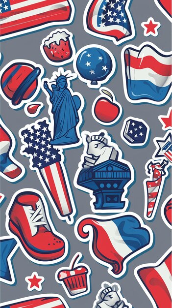 Photo sticker sheet fourth of july full color white outline grey background