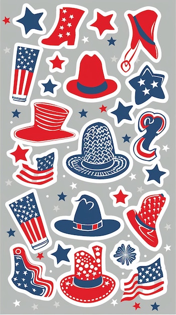 Photo sticker sheet fourth of july full color white outline grey background