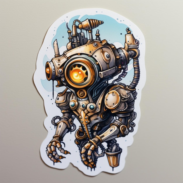 A sticker showcasing a steampunkinspired mechanical create