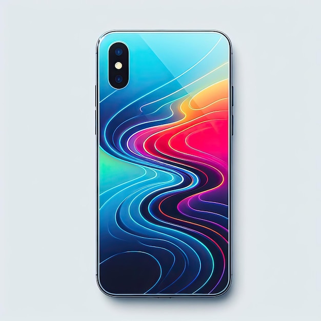 sticker of a smartphone adorned with a vibrant colorful and wavy design