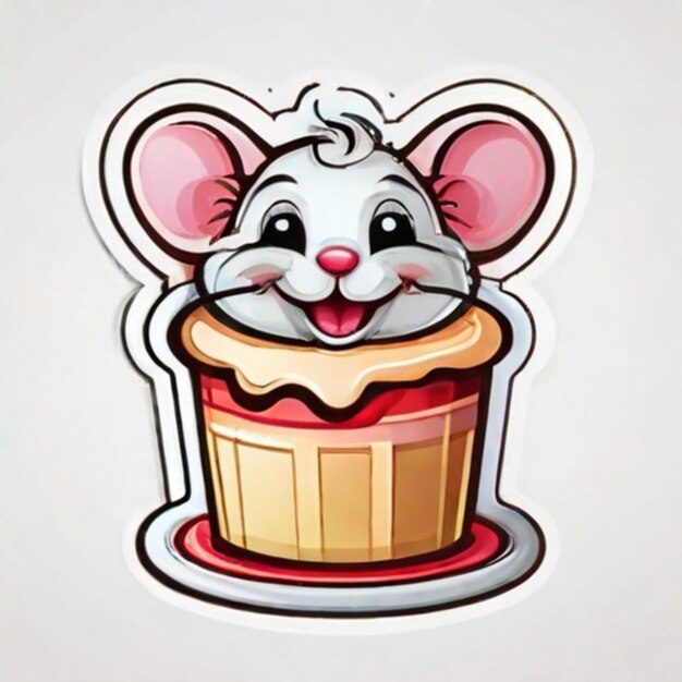 Sticker of smiling mouse with cake17