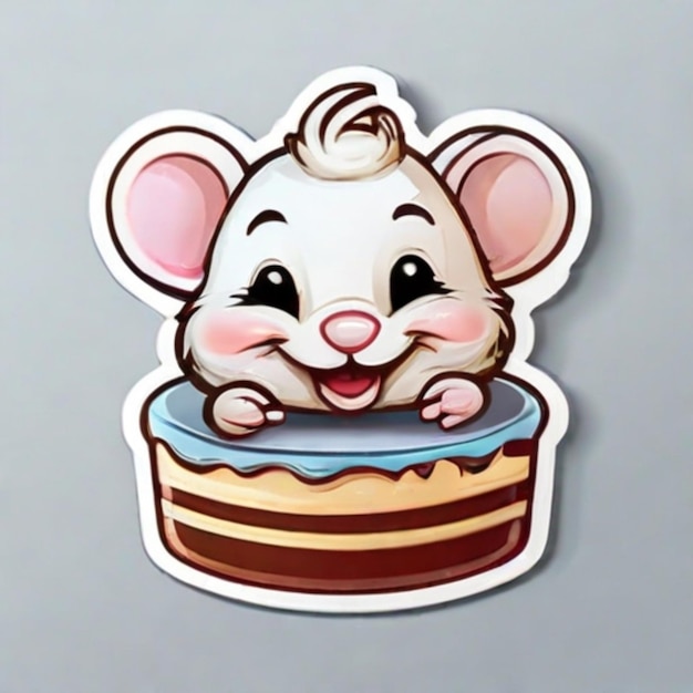 Sticker of smiling mouse with cake21