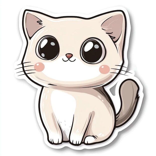 a sticker that has a picture of a cat with pink and white on it