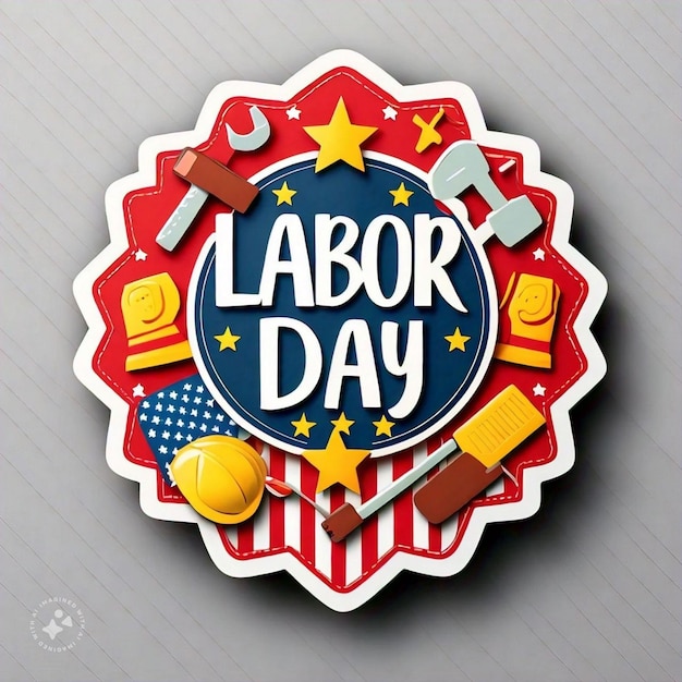 a sticker that says quot labor day day day quot is on a gray background