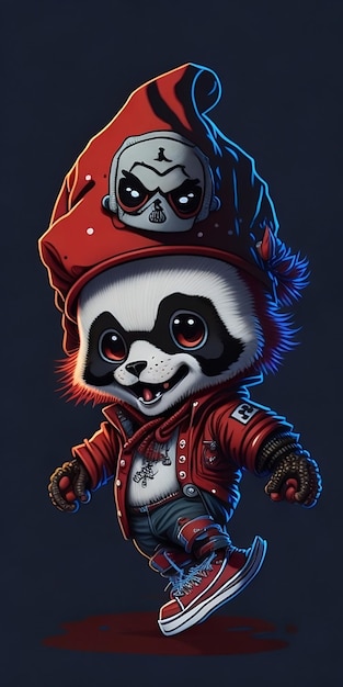 sticker tshirt design Anthropomorphic cute and adorable charming smiling pirate jumping Panda