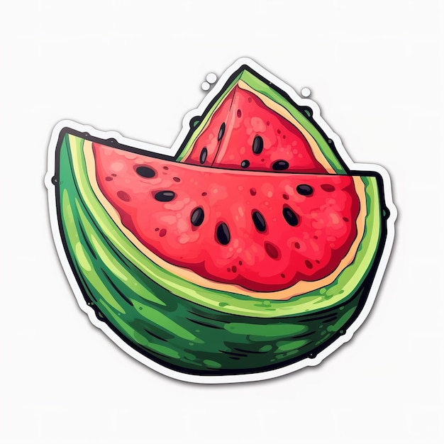 A sticker of a watermelon with a green and black outline.