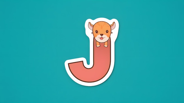 A sticker with a cute jaquar shaped like the letter J On the top of the letter J there is positione