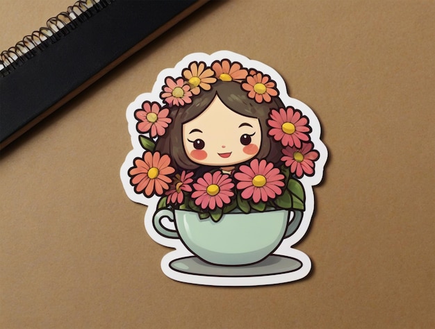 a sticker with a girl in a flower pot