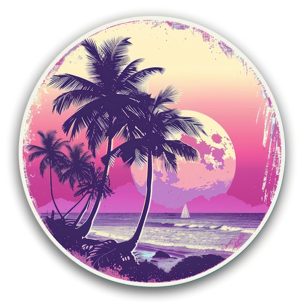 A sticker with a logo from surfing for the beach in the style of synthwave brushwork emphasis matte