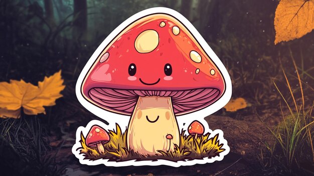 Photo a sticker with a mushroom and a mushroom on it