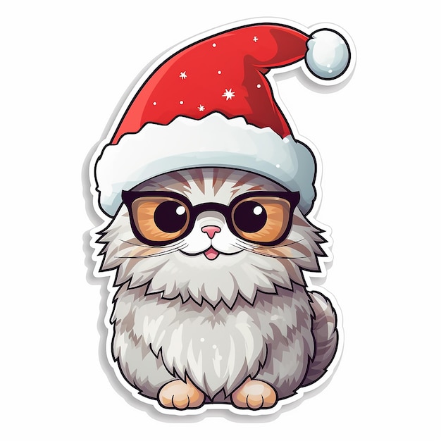 Stickers cat with Christmas hat