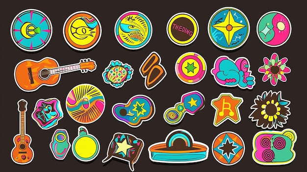 Stickers Retro 70s set Cool Trendy labels badges