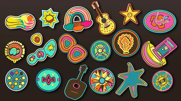 Stickers Retro 70s set Cool Trendy labels badges