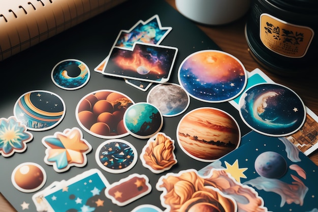 Stickers with a space and galaxy theme digital art illustration