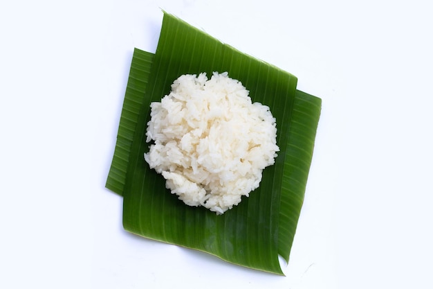 Sticky rice on banana leaves