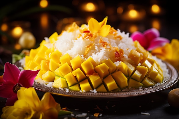 Sticky Rice with mango Thai dessert food by Generative AI