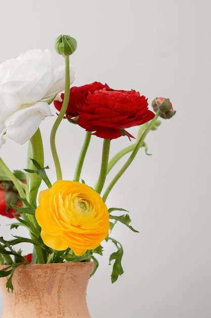 Still life arrangement of interior flowers in vase