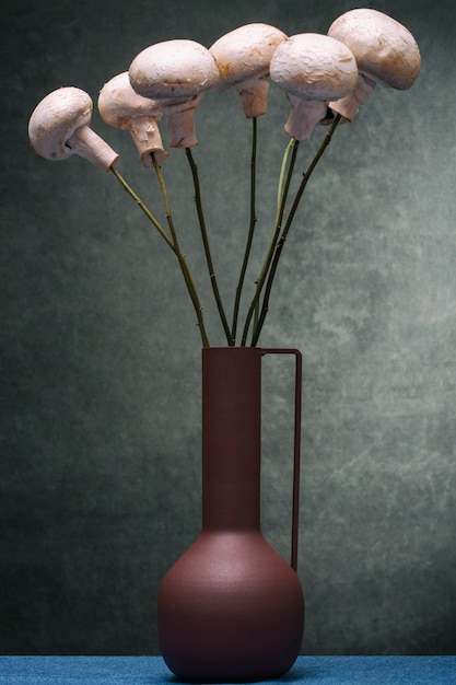 Still life Bouquet of mushrooms with mushrooms on wooden sticks