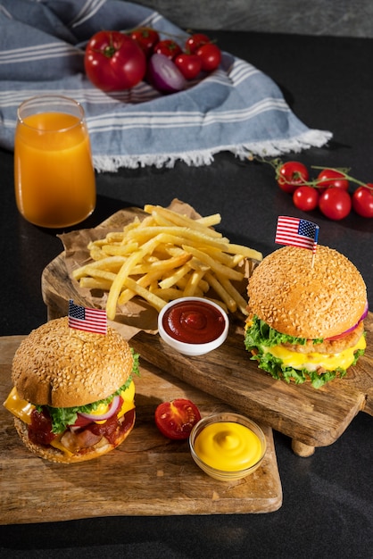 Still life of delicious american hamburger