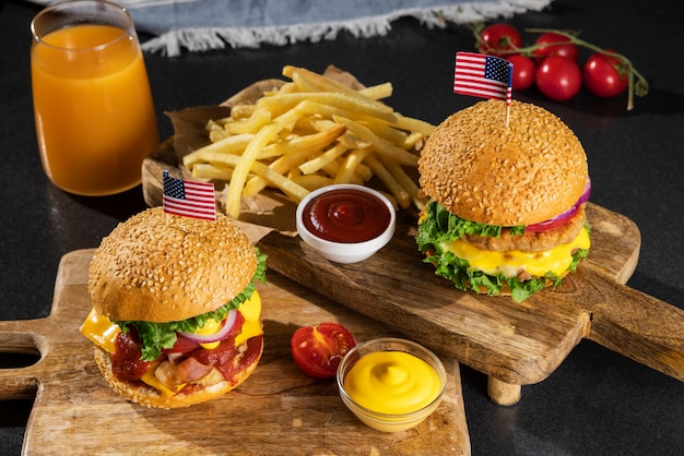 Still life of delicious american hamburger