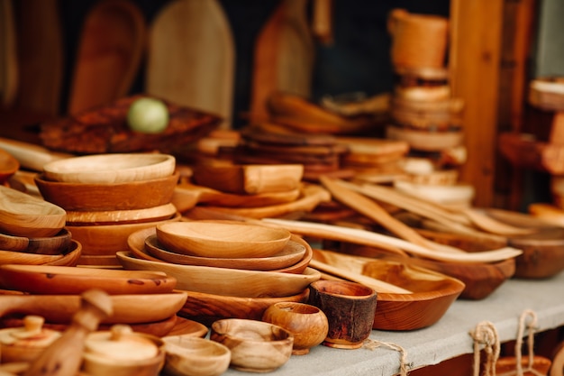 Still life of home kitchen utensils on a dark wooden background environmentally friendly dishes ecology concept