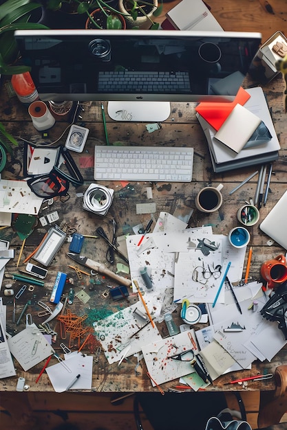 Still Life Of Office Desk Mess