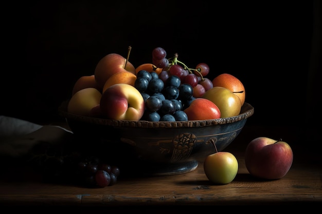 A still life photograph of fruit in a bowl digital art illustration