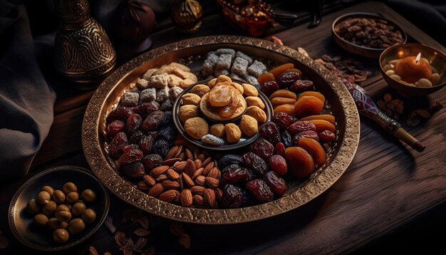 Still life photography of traditional Ramadan sweets Ramadan sweets concepts