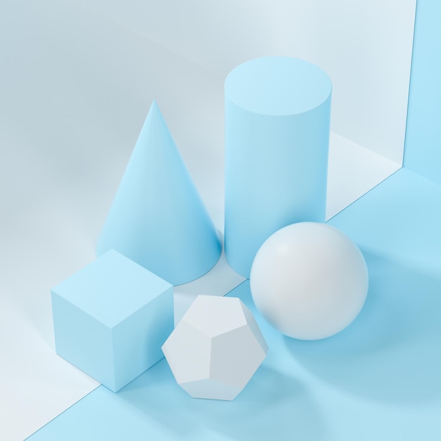 Still life presentation of geometric objects 3d rendering