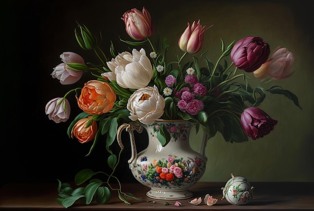 The still life roses and tulips 2019 oil painting on canvas