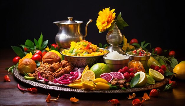 a still life scene with sweet dishes prepared for Gudi Padwa