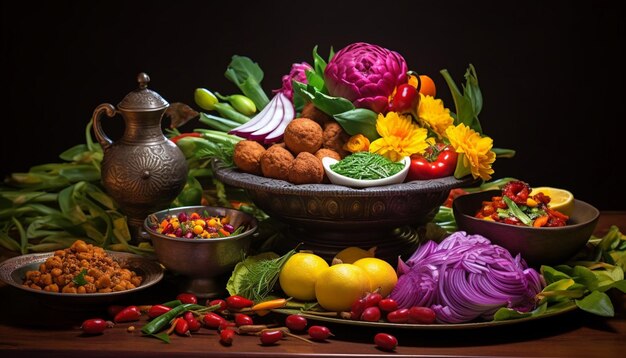 a still life scene with sweet dishes prepared for Gudi Padwa