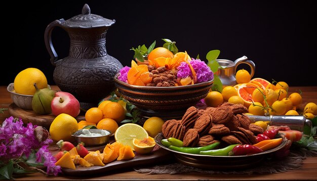 Photo a still life scene with sweet dishes prepared for gudi padwa