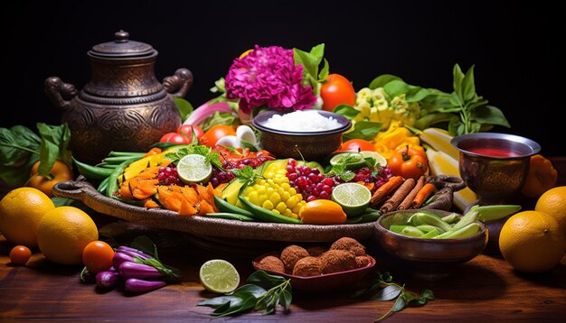 a still life scene with sweet dishes prepared for Gudi Padwa