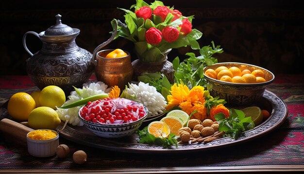 a still life scene with sweet dishes prepared for Gudi Padwa