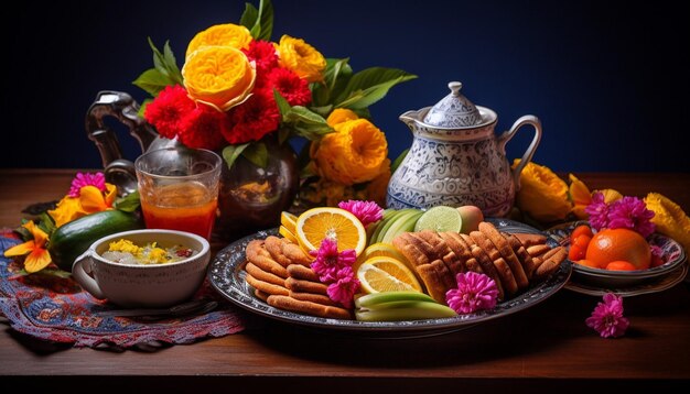 Photo a still life scene with sweet dishes prepared for gudi padwa