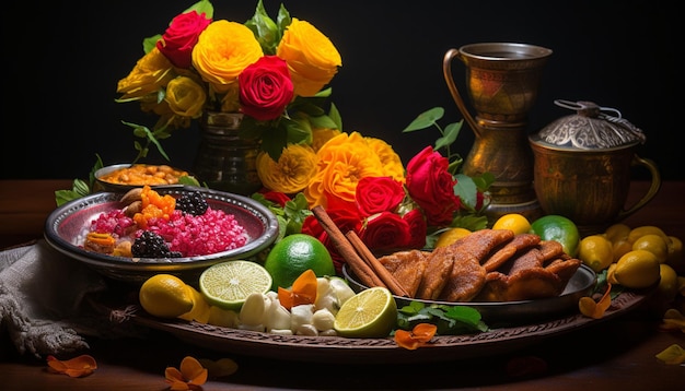 Photo a still life scene with sweet dishes prepared for gudi padwa