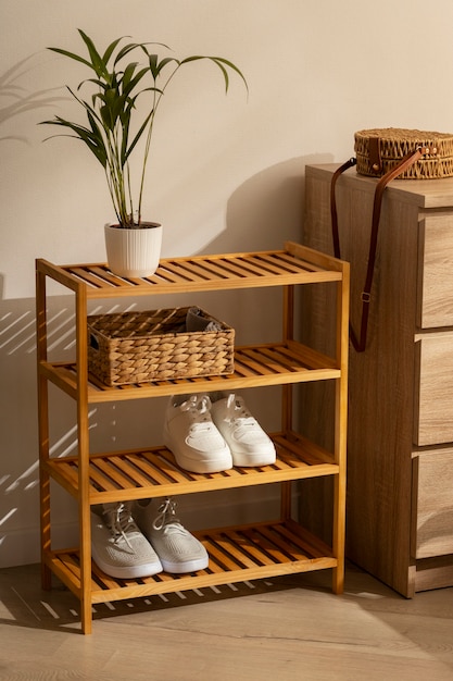 Still life of shoe rack indoors