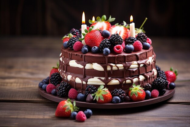 Still life of tasty birthday cake with presents