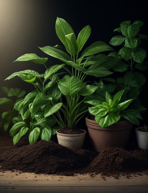 Still life of various plant on soil wallpaper