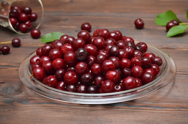 Still life with cherries in a rustic style