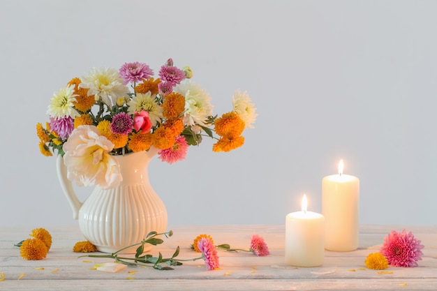 Still life with  chrysanthemum and candles