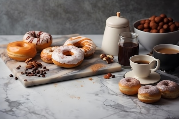 Still life with coffee and donuts Neural network AI generated