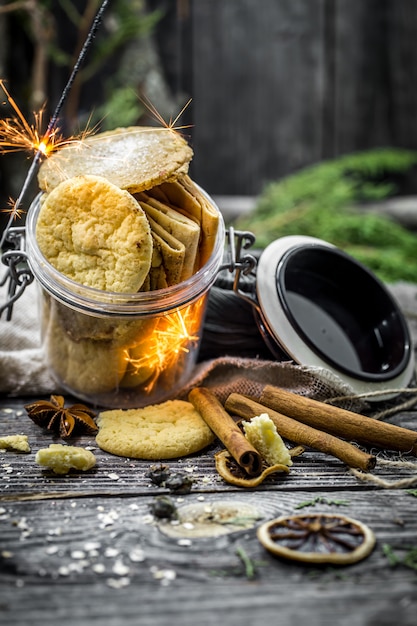 still life with cookies and lights